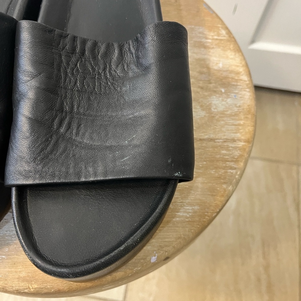 beek Pelican Leather Platform Black Women's Slide Sandals - Picture 13 of 16